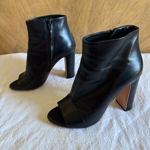 ROCHAS open toe black leather side zip block heel boots